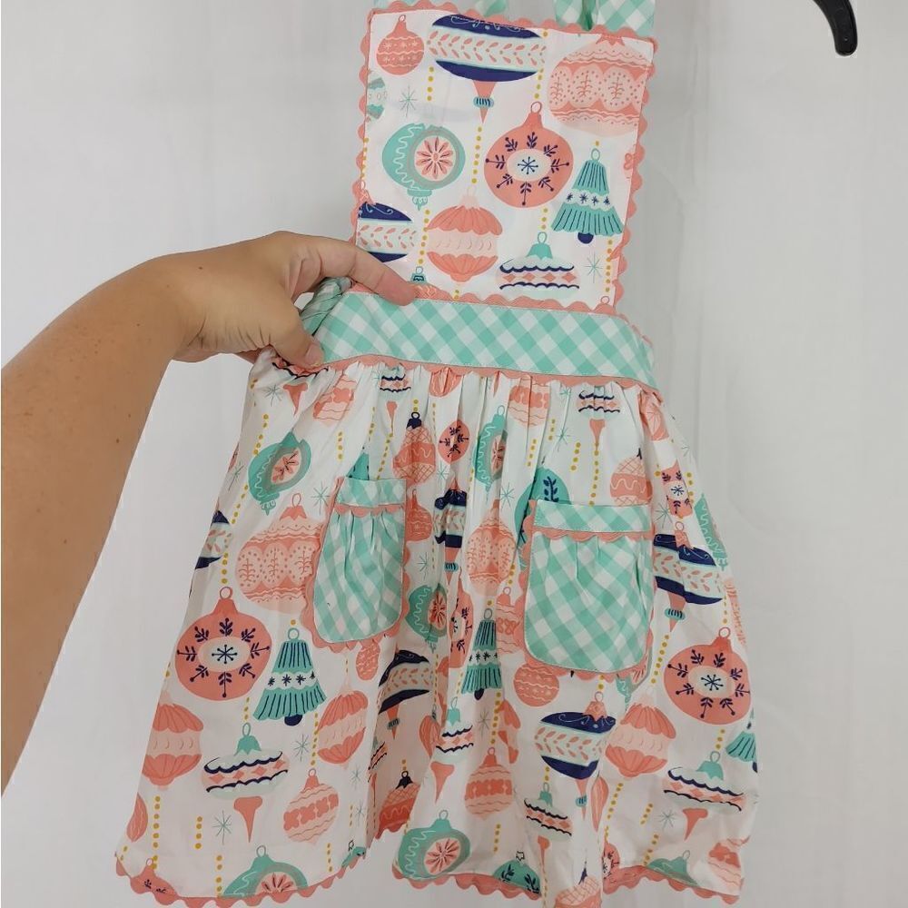 Nwt Serendipity Shrimp & Grits Ornament Christmas Halter Apron Dress Girls Size — image 2 of 7